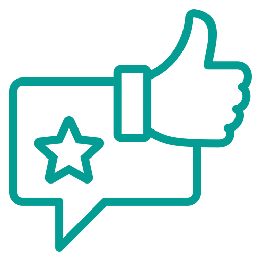 Thumbs up and star icon symbolizing positive feedback and quality service.