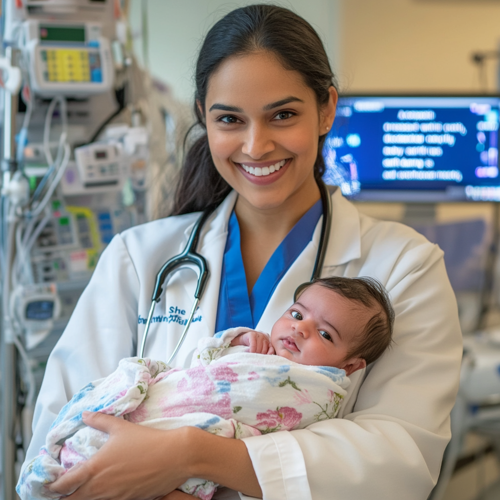Compassionate female doctor in white coat offering medical advice